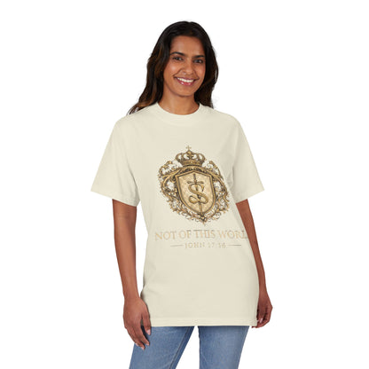 Not of This World T-Shirt — 'Santo Cristiano' Gold Crest Christian Tee
