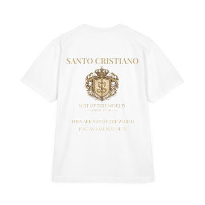 Not of This World T-Shirt — 'Santo Cristiano' Gold Crest Christian Tee