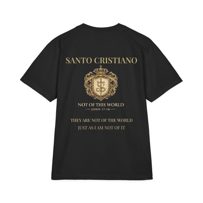 Not of This World T-Shirt — 'Santo Cristiano' Gold Crest Christian Tee