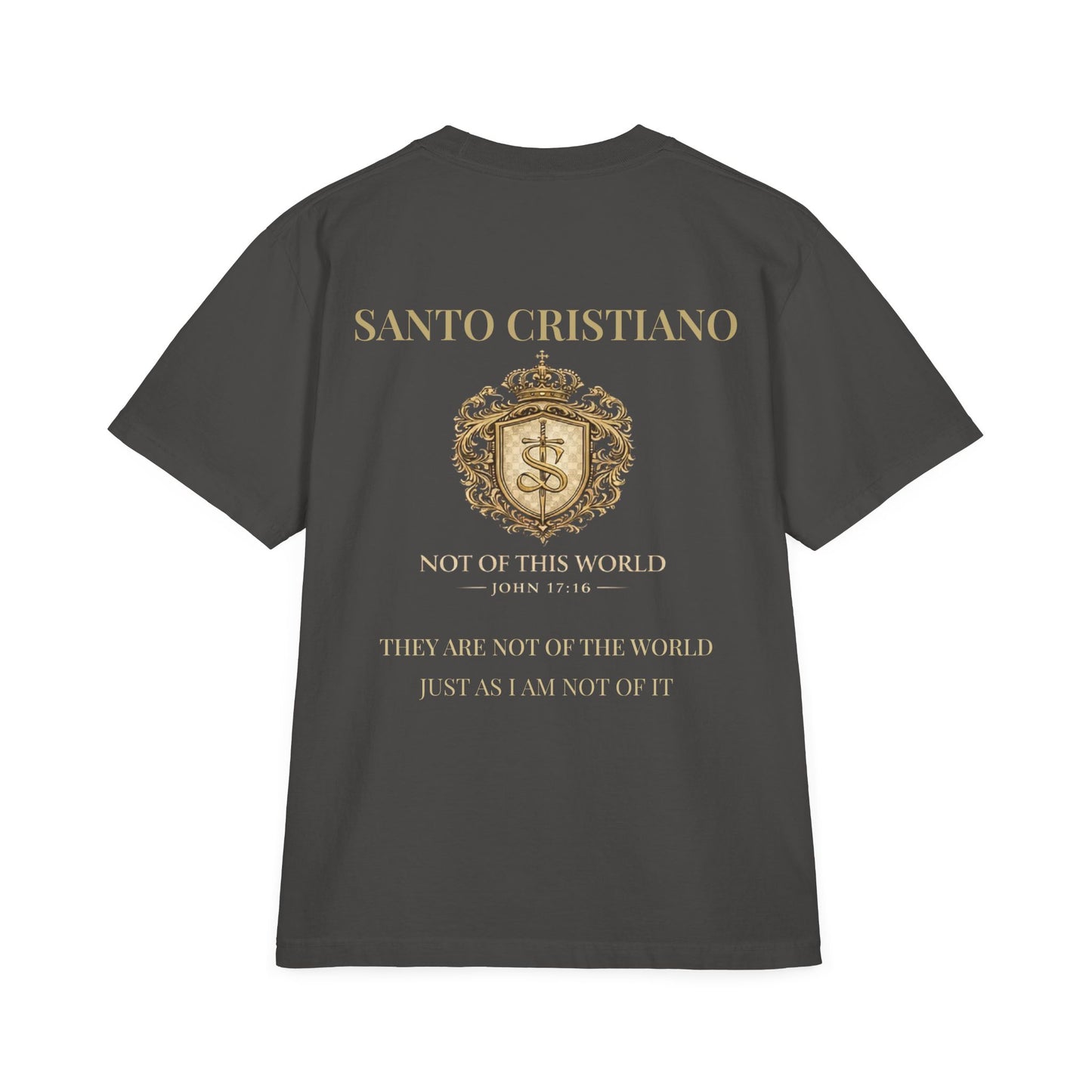 Not of This World T-Shirt — 'Santo Cristiano' Gold Crest Christian Tee