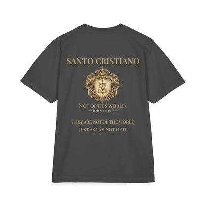 Not of This World T-Shirt — 'Santo Cristiano' Gold Crest Christian Tee