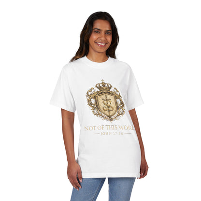 Not of This World T-Shirt — 'Santo Cristiano' Gold Crest Christian Tee