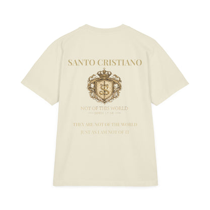Not of This World T-Shirt — 'Santo Cristiano' Gold Crest Christian Tee