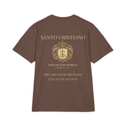Not of This World T-Shirt — 'Santo Cristiano' Gold Crest Christian Tee